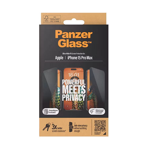PanzerGlass Apple iPhone 15 Pro Max защитное стекло (Ultra-Wide Fit Privacy Glass) Прозрачно-черный 4 img.