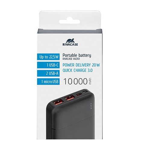 Rivacase VA2101 (10000 mAh) Power Bank | QC/PD 22,5W Melns 9 img.
