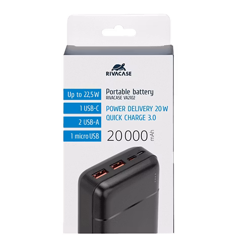 Rivacase VA2102 (20000 mAh) Power Bank | QC/PD 22.5W Melns 9 img.