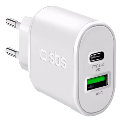 Travel Charger 2.1A Type C PD 20W + 1USB By SBS White | Bite